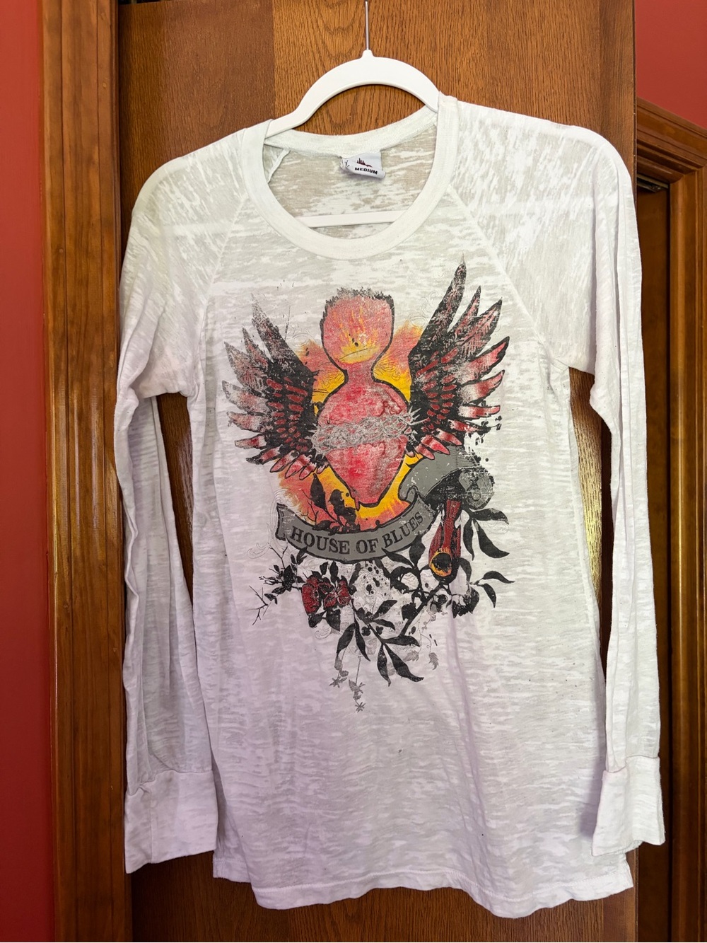 Y2K House of blues burnout Women's White Graphic Long-Sleeve Tee